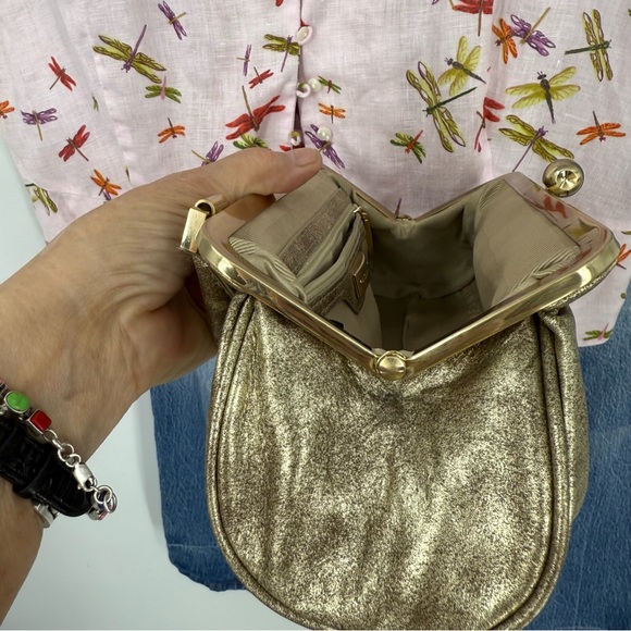 Antonio Melani vintage style W/a kiss-lock closure metallic  Gold mini Handbag